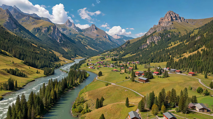山间河谷村庄自然风光 山间河谷村庄自然风光