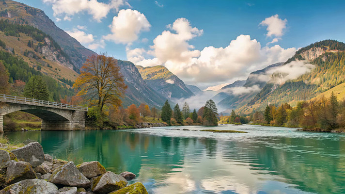 山间河流石桥自然风光 山间河流石桥自然风光