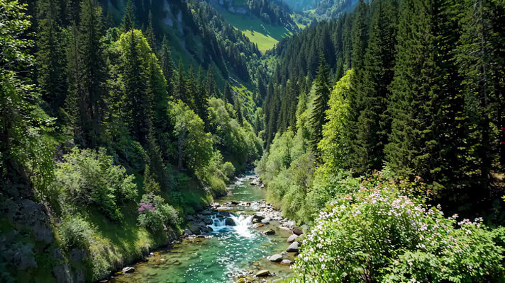 山间溪流森林自然风光 山间溪流森林自然风光