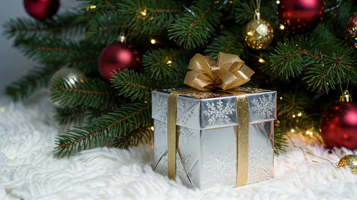 圣诞树旁的节日礼物
