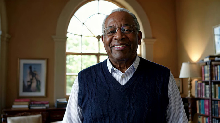 室内微笑的老年男性