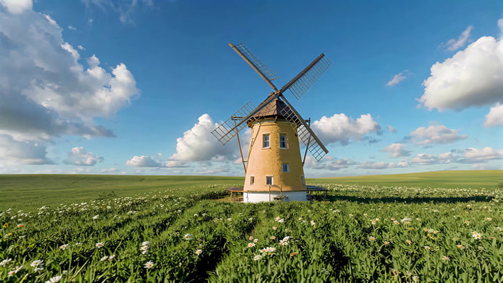 田野中的风车风景 田野中的风车风景
