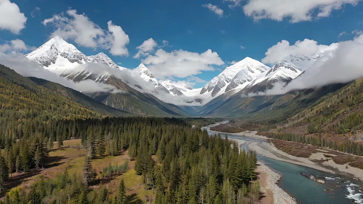 雪山森林河流自然风光 雪山森林河流自然风光