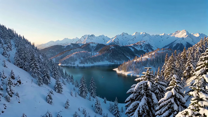 雪山森林湖泊全景 雪山森林湖泊全景