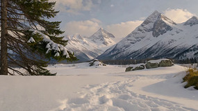 雪山下的冬季雪景风光