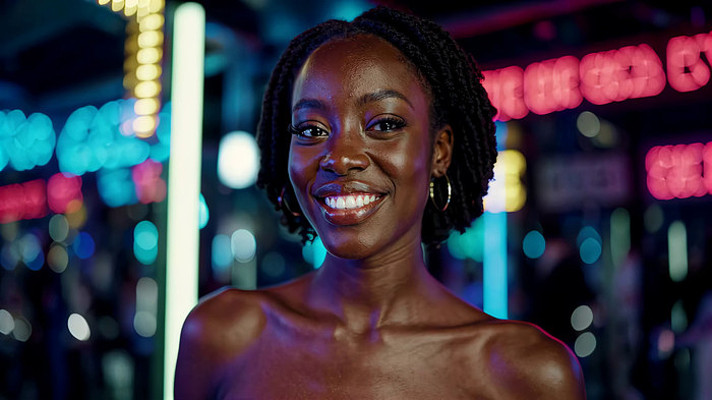 夜晚微笑的非洲裔女性 夜晚微笑的非洲裔女性