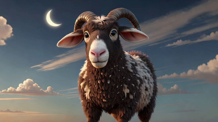 月夜下的山羊3D渲染画面 月夜下的山羊3D渲染画面