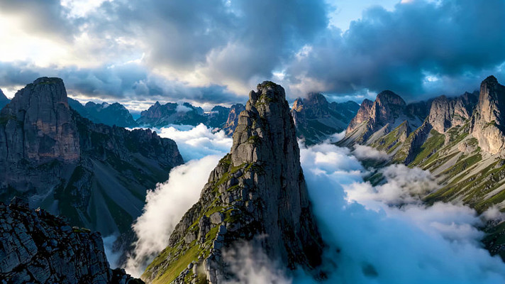 云雾缭绕的壮丽山脉景观 云雾缭绕的壮丽山脉景观