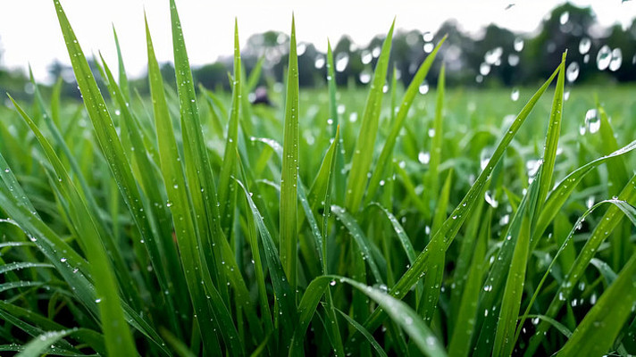 带露珠的绿色水稻农田 带露珠的绿色水稻农田