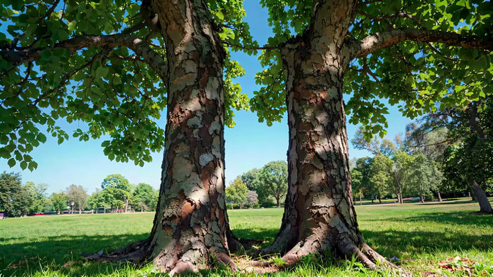 公园双树绿树成荫景象 公园双树绿树成荫景象