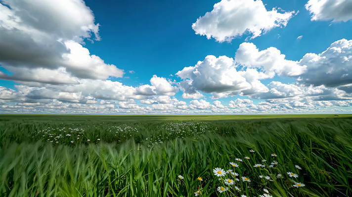 广阔草原蓝天白云自然风光 广阔草原蓝天白云自然风光