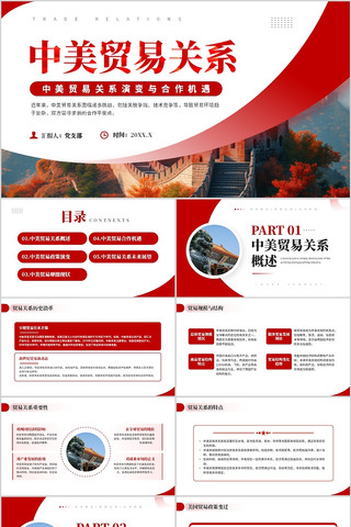 红色中美贸易关系解读PPT模板