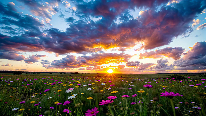 花海日落自然风光 花海日落自然风光