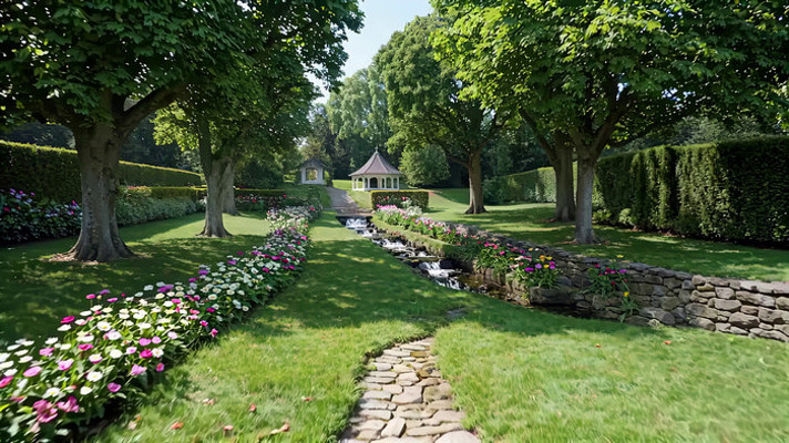 花园景观绿植鲜花小溪 花园景观绿植鲜花小溪