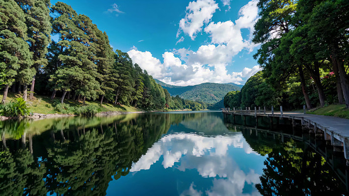 湖畔森林自然风光全景 湖畔森林自然风光全景