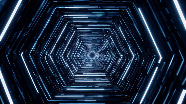 科技感六边形隧道穿梭画面 mp4
