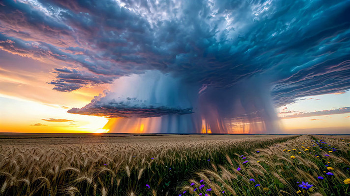 麦田上空壮观雷雨云景象 麦田上空壮观雷雨云景象