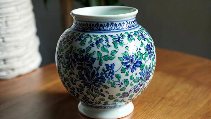 青花瓷花瓶特写