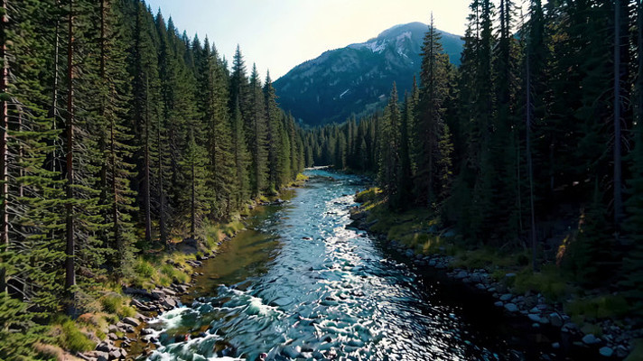 森林河流与远山自然景观 森林河流与远山自然景观