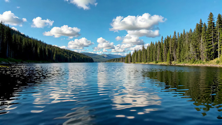 森林湖泊自然风光全景