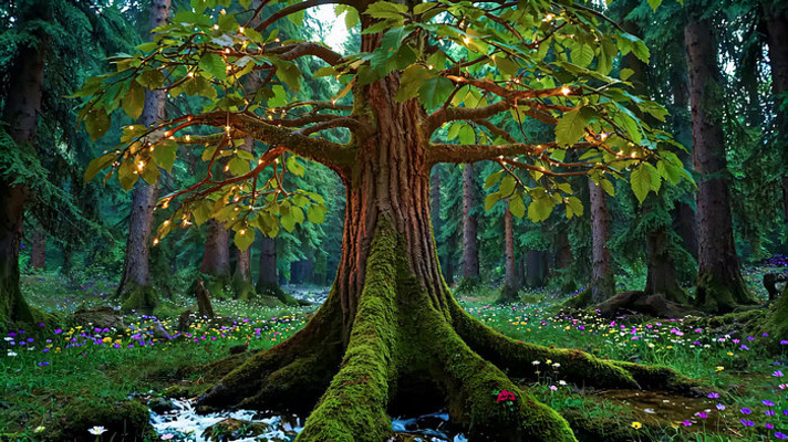 森林中发光大树景观