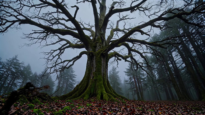 森林中巨大古树近景 森林中巨大古树近景