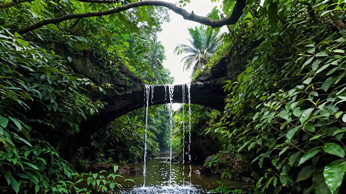 森林中石桥流水景观 森林中石桥流水景观