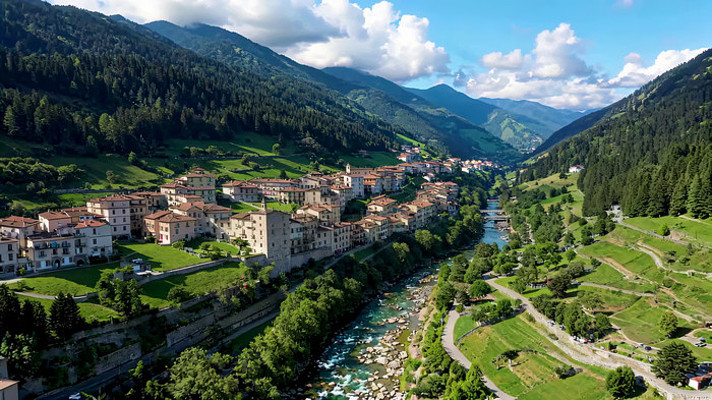 山谷小镇自然风光航拍 山谷小镇自然风光航拍