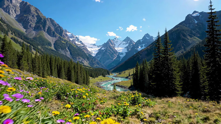 山间河谷森林花卉风景 山间河谷森林花卉风景