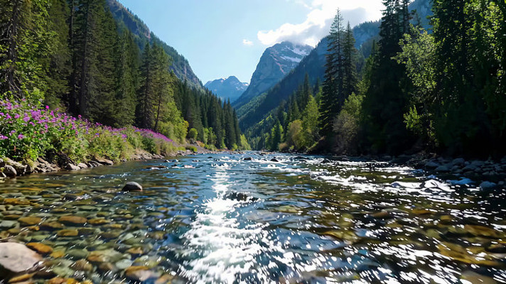 山间河流森林自然风光 山间河流森林自然风光