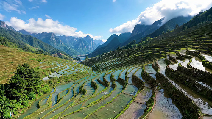 山间梯田自然风光全景 山间梯田自然风光全景