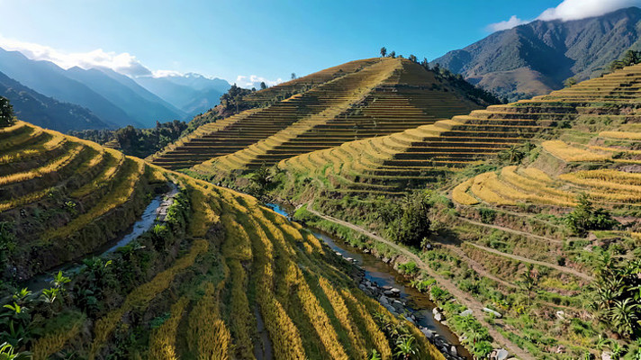 山间梯田自然风光全景 山间梯田自然风光全景