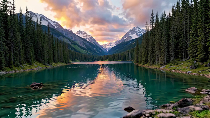 山林湖泊日落自然风光 山林湖泊日落自然风光