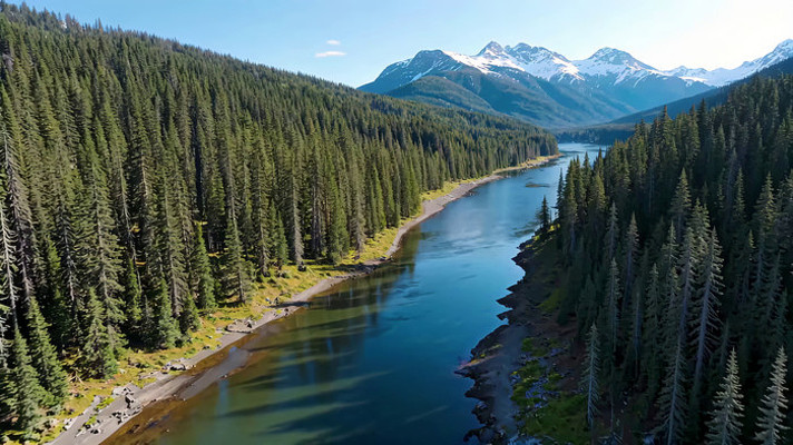 山林间河流航拍全景 山林间河流航拍全景