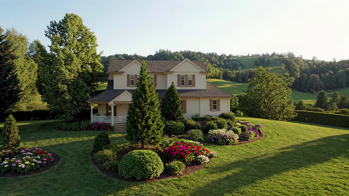 田园别墅庭院全景