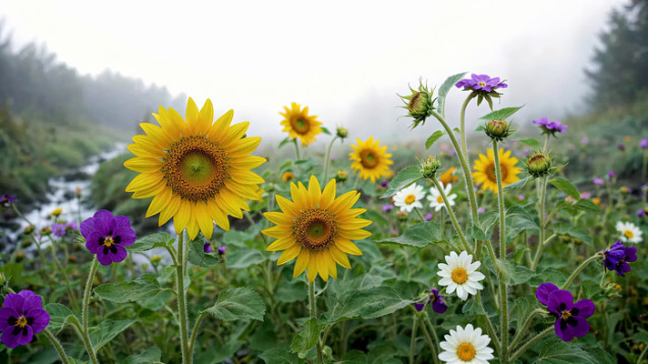 向日葵花丛与多彩花卉景观 向日葵花丛与多彩花卉景观