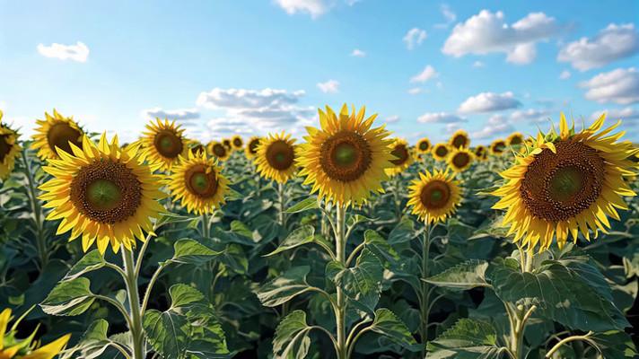向日葵花田蓝天白云景象 向日葵花田蓝天白云景象