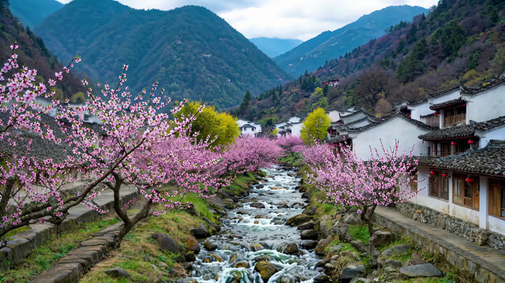 溪边古村落春日美景 溪边古村落春日美景