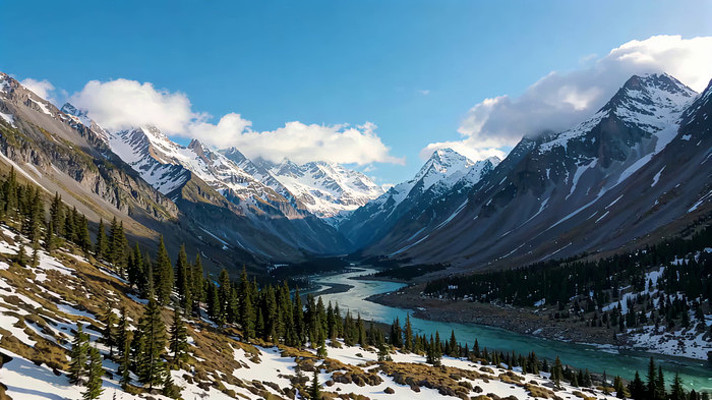雪山森林河流自然风光 雪山森林河流自然风光