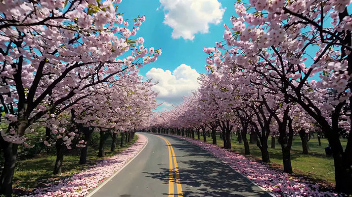 樱花盛开的道路风景 樱花盛开的道路风景