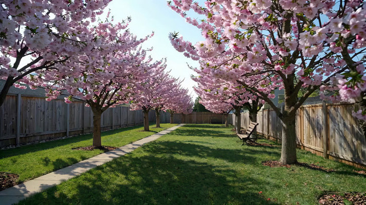 樱花树夹道的庭院风光 樱花树夹道的庭院风光