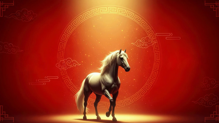 2026马年红色背景下骏马素材