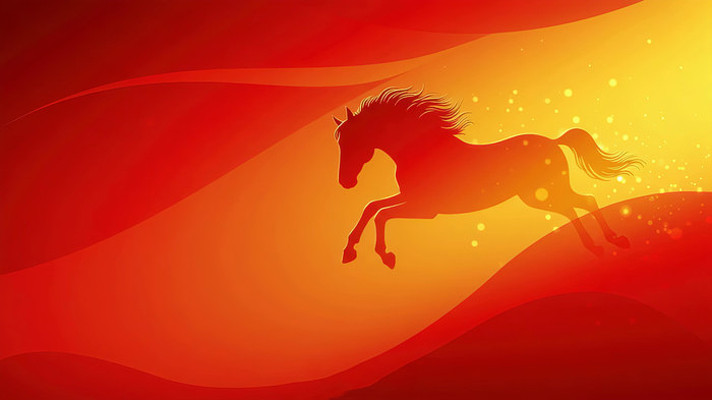 2026马年红色背景跃起骏马元素