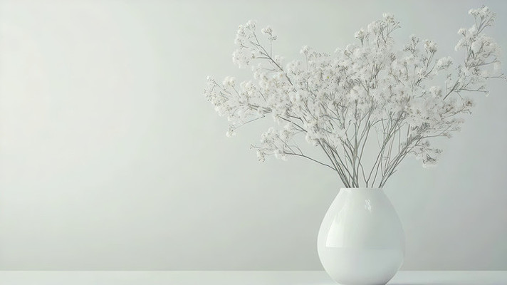 白色花瓶中插满天星