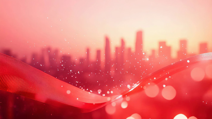 城市建筑红色光带穿梭