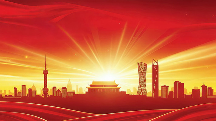 城市建筑天际线日出红色背景素材