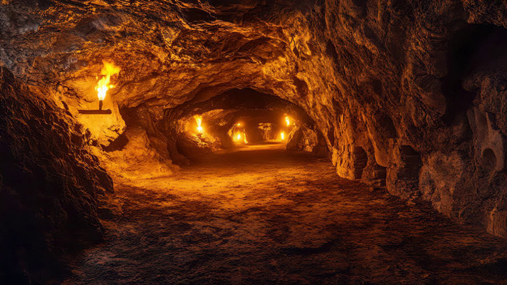 洞穴内火把照明场景 洞穴内火把照明场景