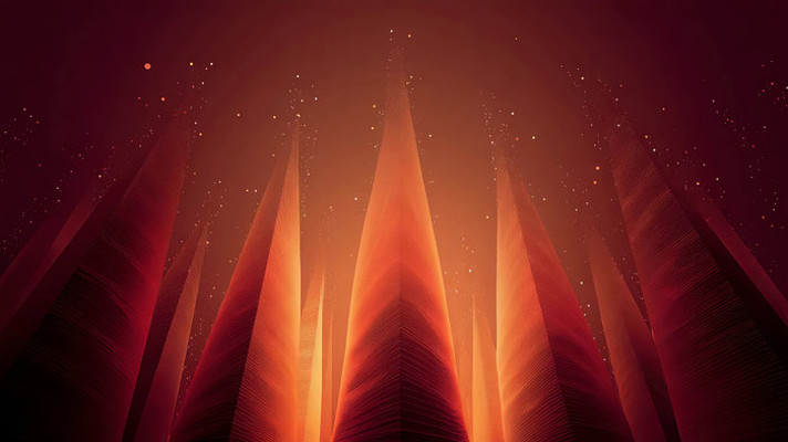 泛着红光的旋转的红色锥体