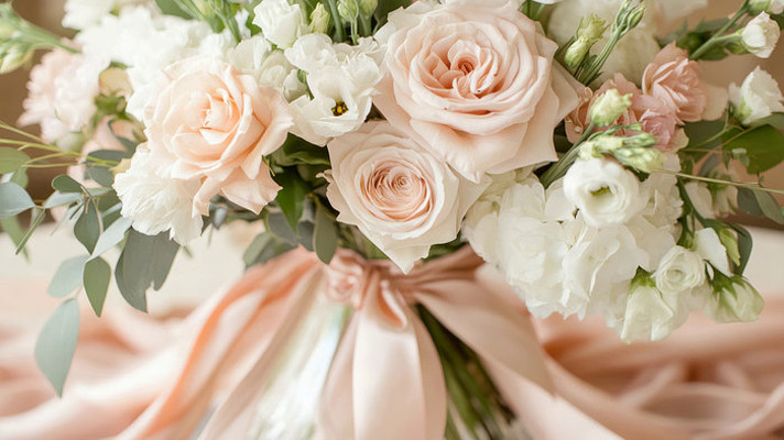 粉白玫瑰花束特写 粉白玫瑰花束特写