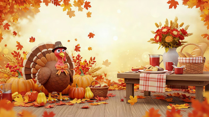 感恩节火鸡与秋日餐桌场景